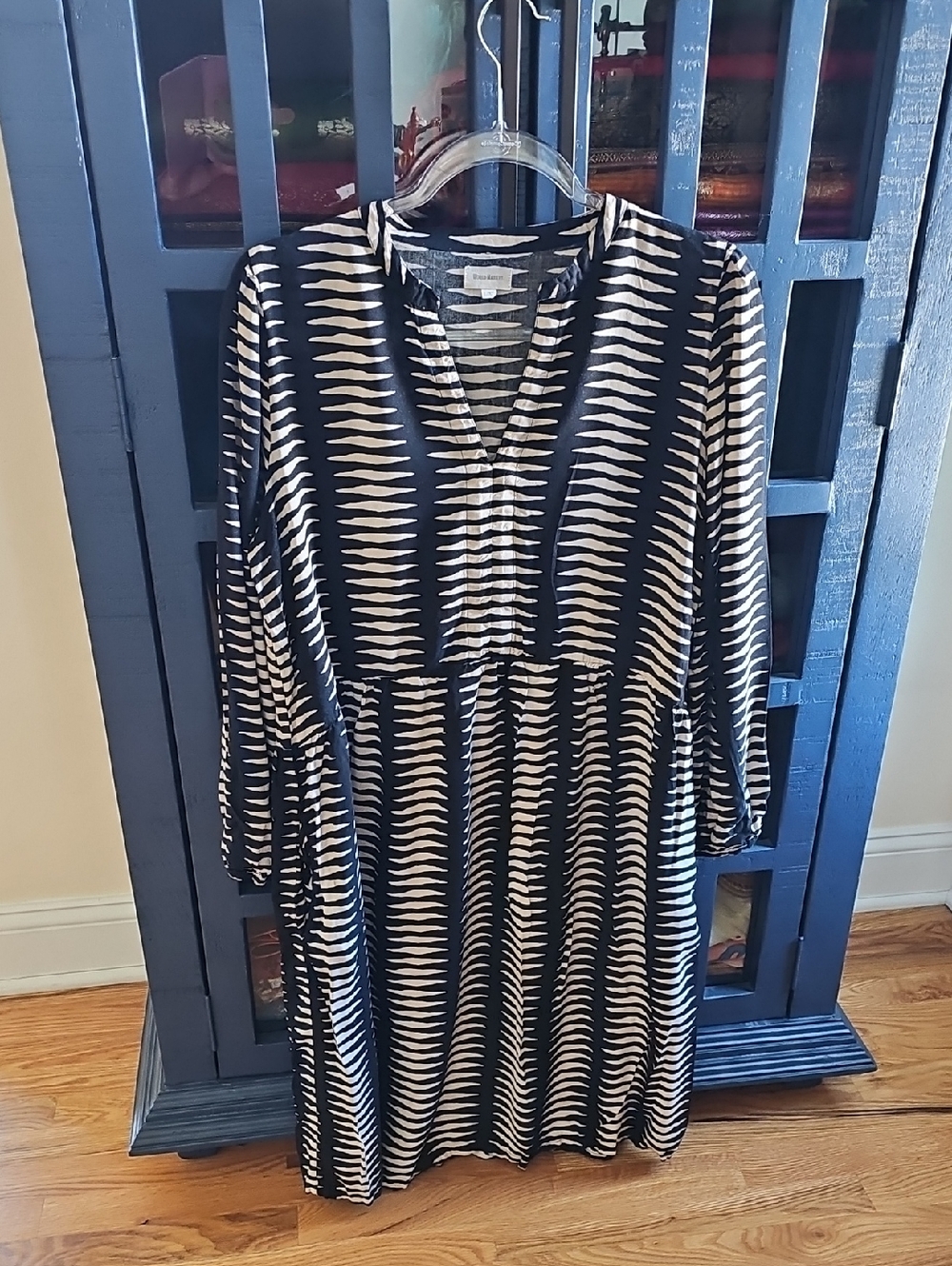 Cost Plus World Market Black and White Long Sleeve Striped Dress